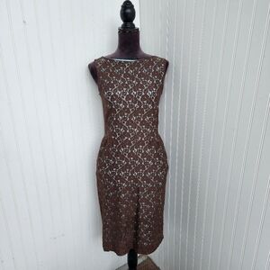 Isaac Mizrahi Womens Lace Aqua Blue Brown Floral Lace Sheath Dress Sleeveless XS